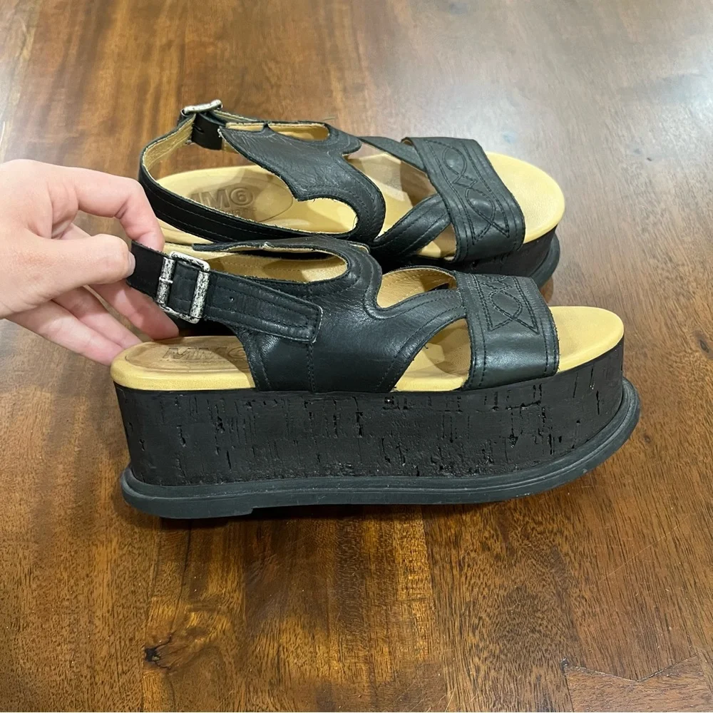 MM6 By Maison Margiela Leather Western Slingback Flatform Sandals Size 36
